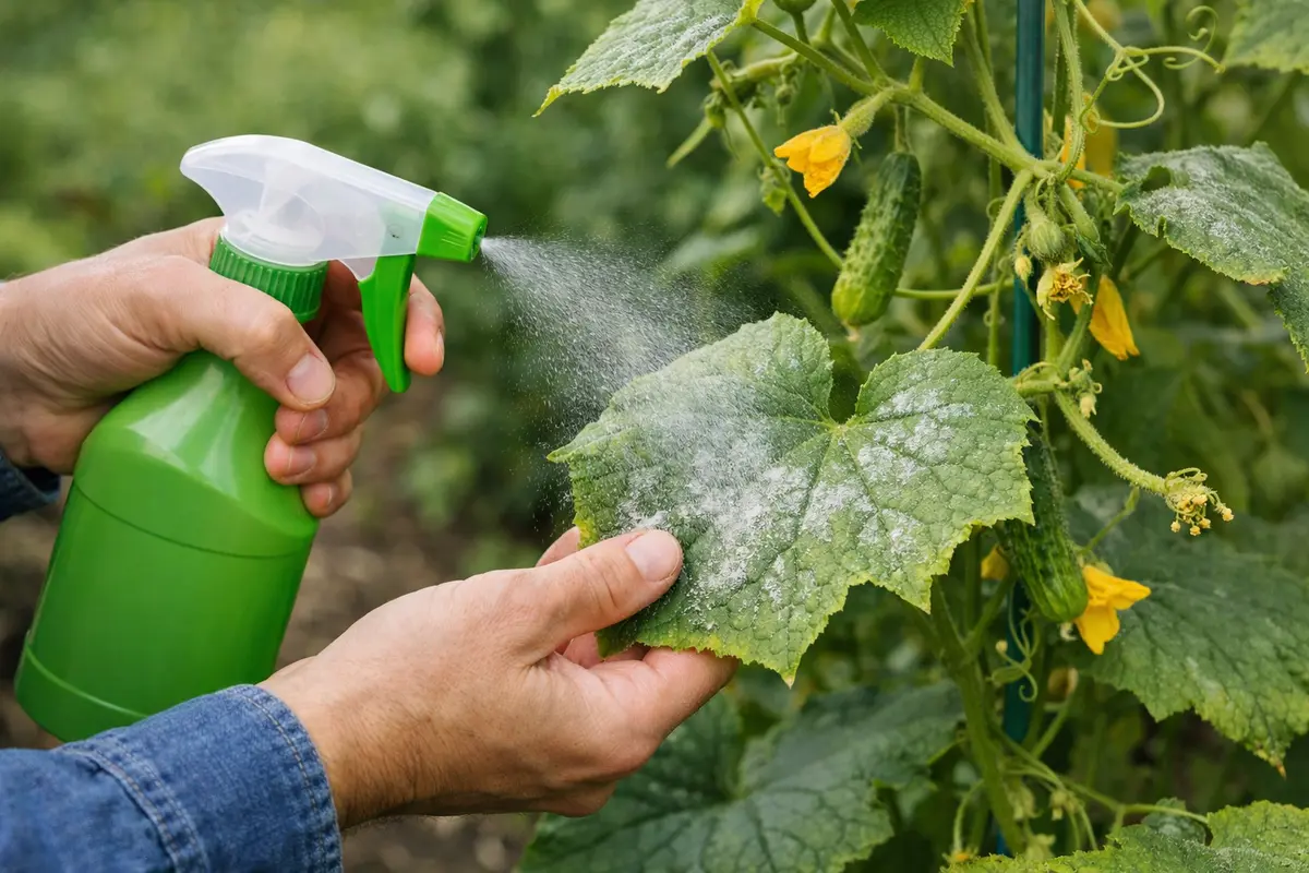 Step 3 – Restore Plant Health What to do when cucumber plants develop powdery mildew in damp weather Section illustration.