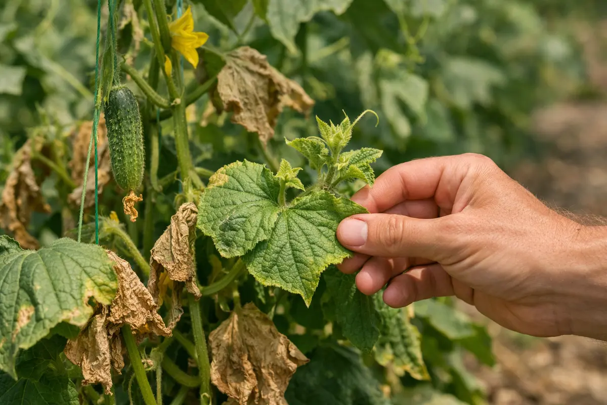 Step 6 – Inspect Cucumber Foliage for Signs of Recovery Why are my cucumber plants wilting during the heatwave Section illust