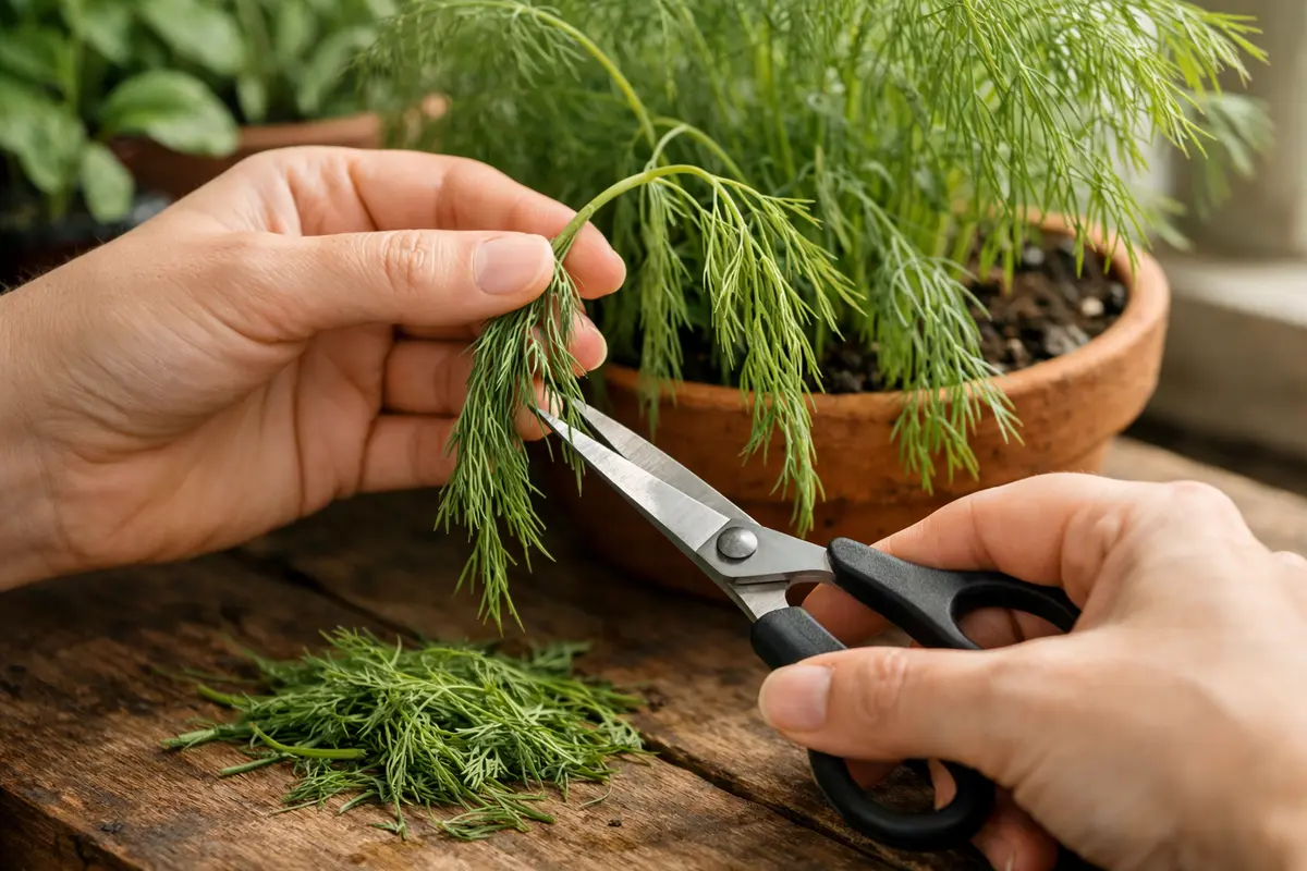 Step 1 – Trim Droopy Dill Leaves Immediately What to do when dill droops in high humidity Section illustration.