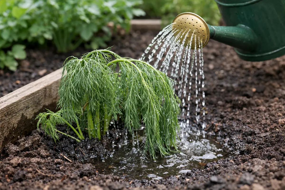 Step 3 – Hydrate Dill Deeply for Recovery What to do when dill droops in high humidity Section illustration.