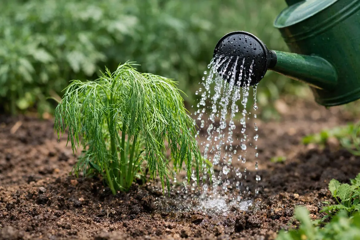 Step 4 – Water Dill Wisely in Humid Seasons What to do when dill droops in high humidity Section illustration.