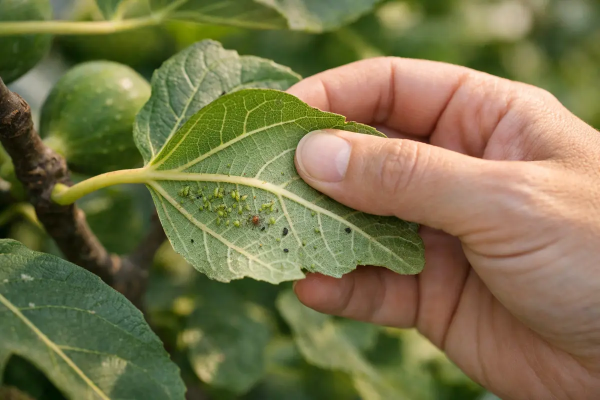 Step 1 – Inspect Fig Leaves for Pests What to do when fig trees develop yellow leaves in summer Section illustration.