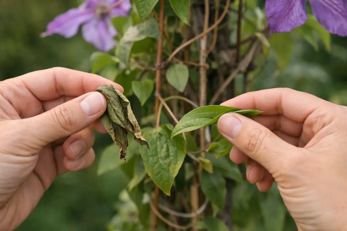 Step 3 – Test Leaf Flexibility for Drought Stress Confirmation How to fix curled leaves on clematis after drought Section ill