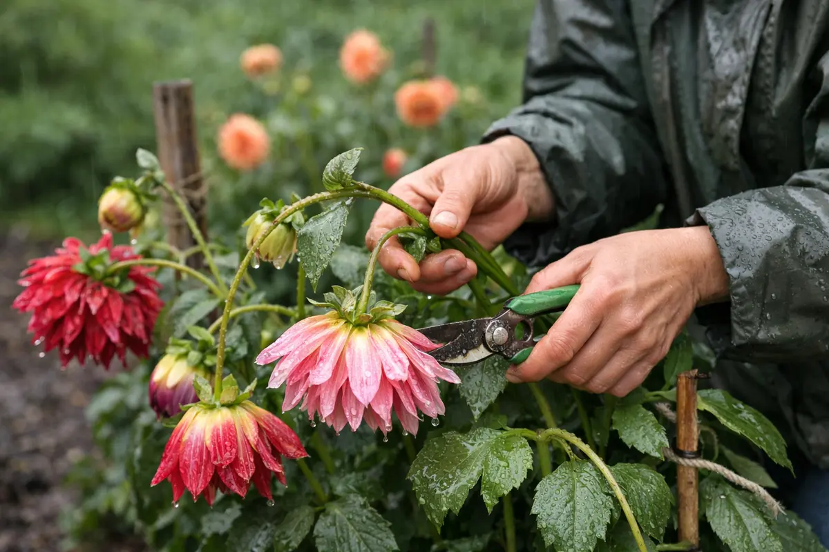 How to fix drooping dahlia flowers after heavy rain in crowded beds (How to fix drooping dahlia flowers after heavy rain) Fea
