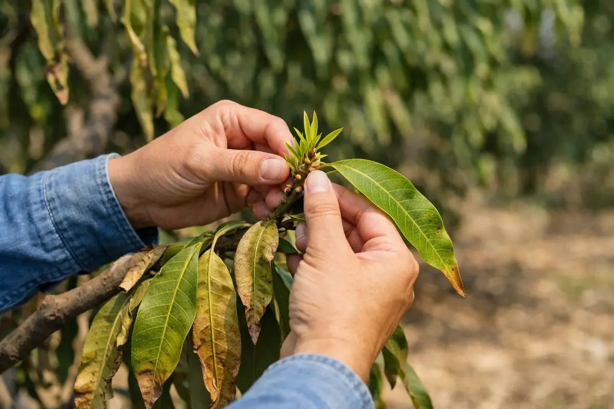 Step 6 – Check Leaves for New Growth Signs How to fix drooping mango tree leaves after drought Section illustration.