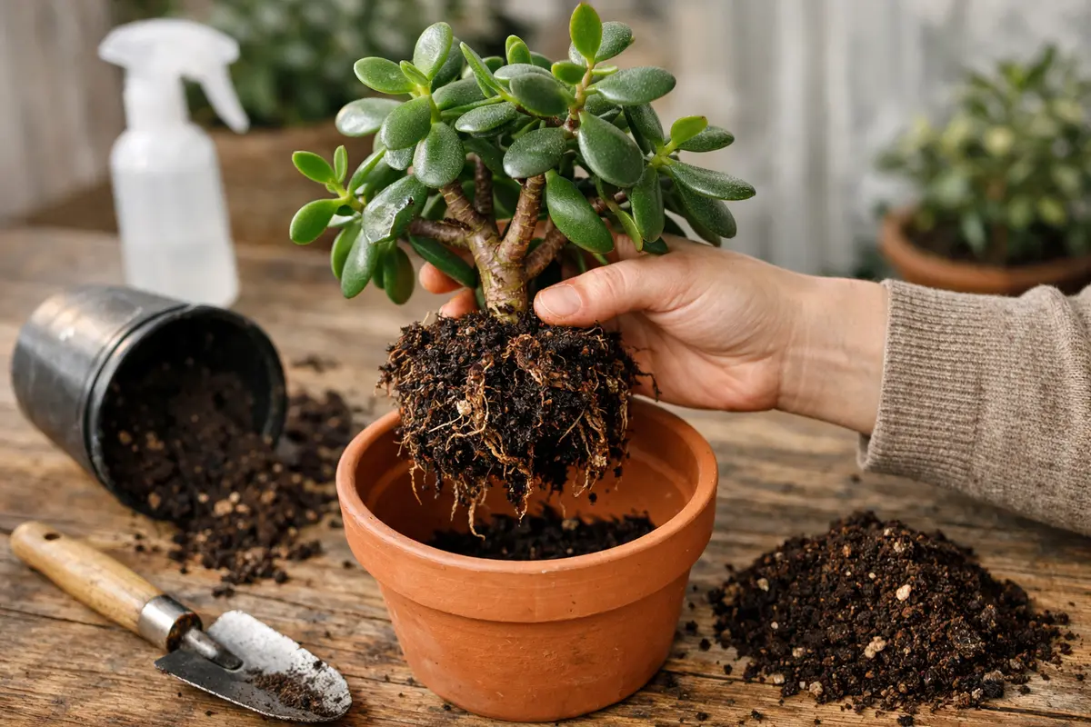 Step 3 – Repot Jade Plant to Encourage Recovery How to fix root rot in jade plant during winter Section illustration.
