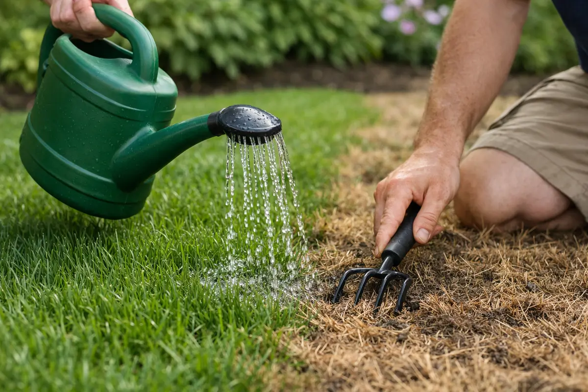 Step 3 – Restore Plant Health Fixing brown edges on lawn during dry spells Section illustration.