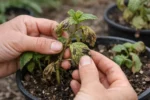 fixing curling mint leaves after planting with damaged foliage in outdoor soil