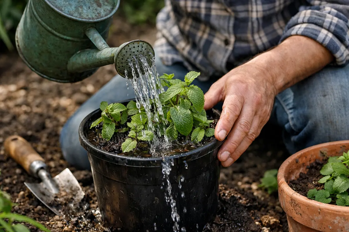 fixing curling mint leaves after planting water mint deeply to aid recovery