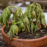 fixing drooping herbs in pots during wilting visibly in real garden soil