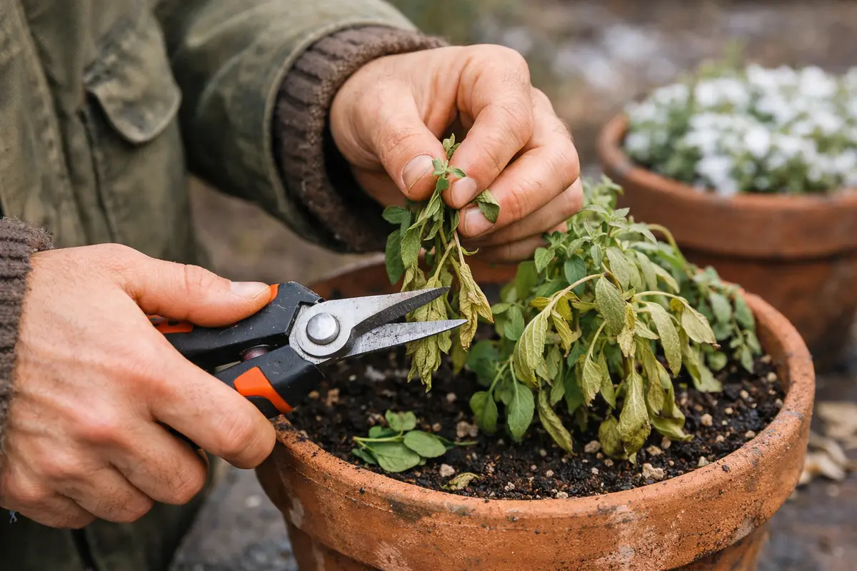 fixing drooping herbs in pots during winter prune wilting herb leaves promptly