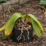 fixing drooping orchid leaves after transplant wilting visibly in real garden soil