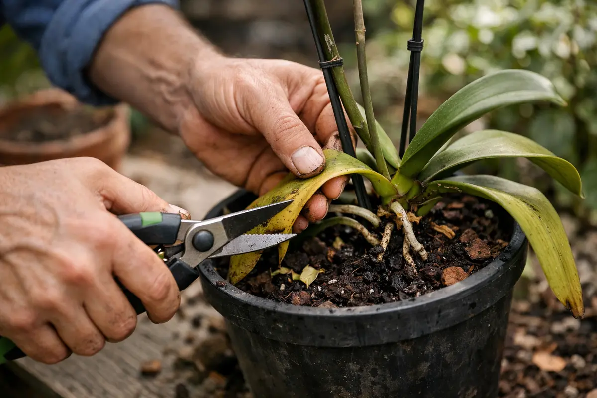 fixing drooping orchid leaves after transplant shock trim wilted orchid leaves immediately