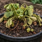 fixing stunted growth in potted strawberries wilting visibly in real garden soil