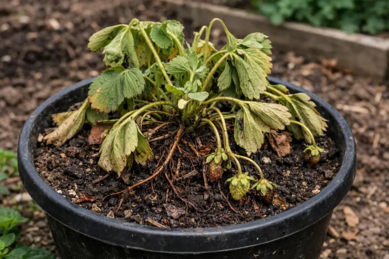 fixing stunted growth in potted strawberries wilting visibly in real garden soil