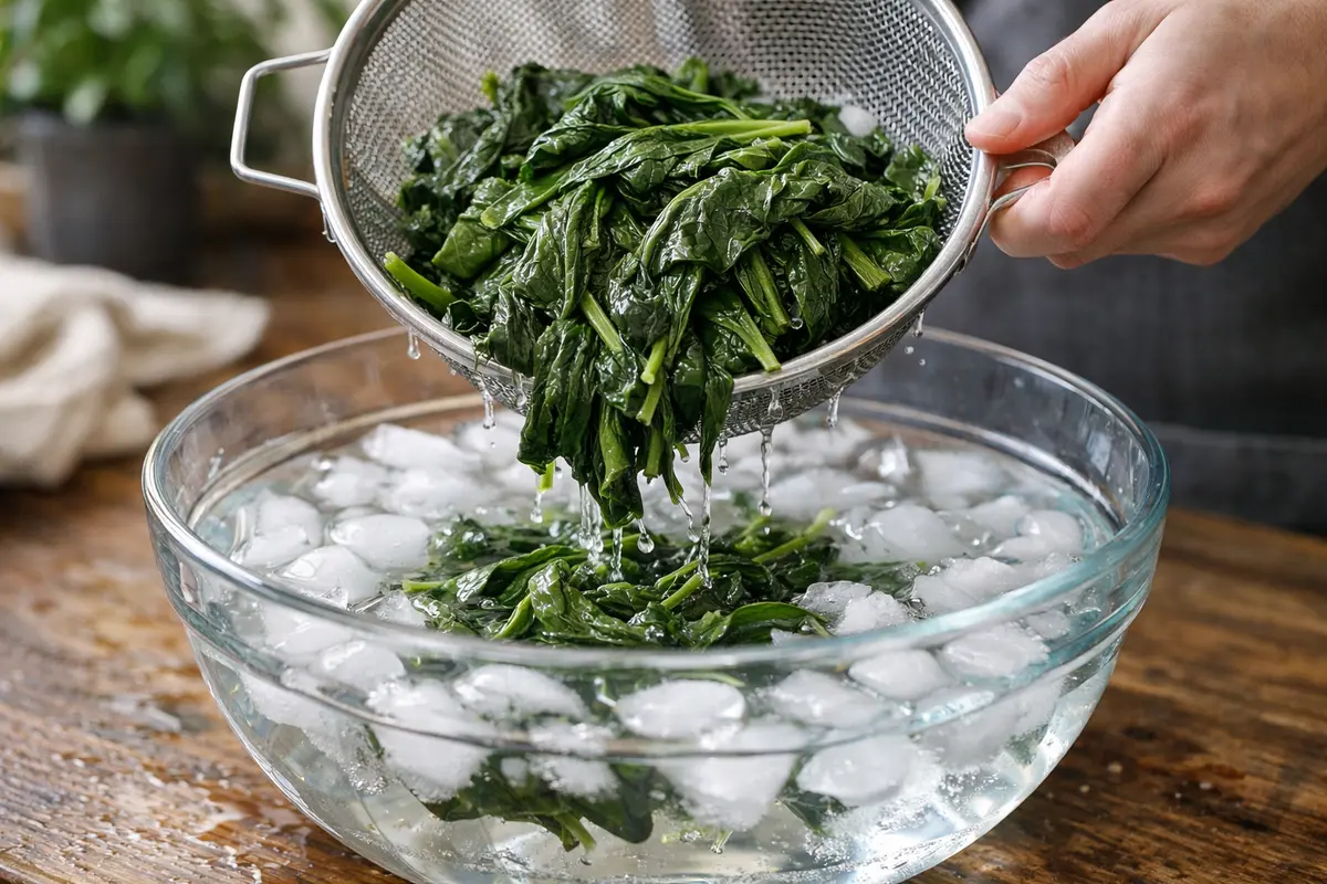 Step 1 – Revive Wilted Spinach Immediately Fixing wilted spinach after unexpected freezing temperatures Section illustration.