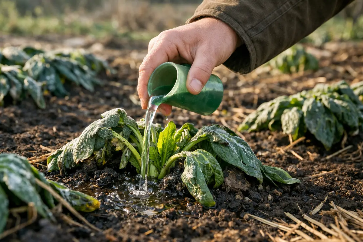 Step 3 – Nourish Spinach Leaves for Recovery Fixing wilted spinach after unexpected freezing temperatures Section illustratio