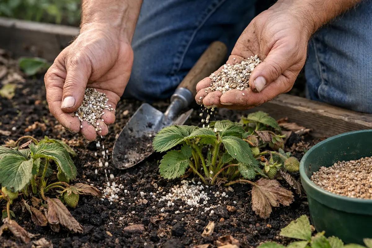 fixing wilting strawberries after watering mistakes provide nutrients for recovering strawberry plants