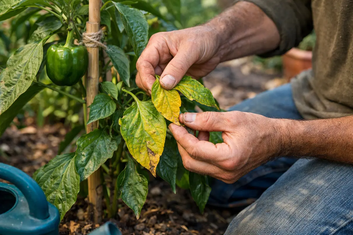 fixing yellow leaves on bell peppers check leaves for continued yellowing weekly