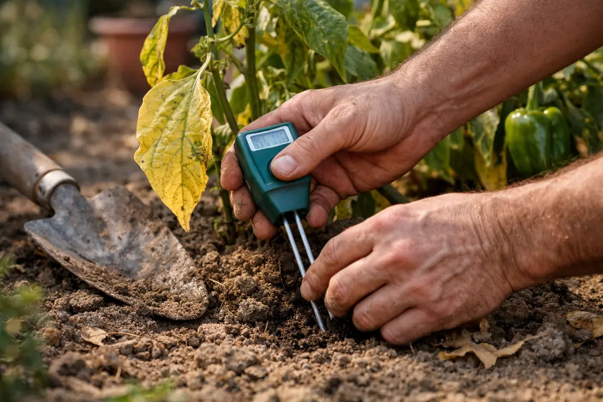 fixing yellow leaves on bell peppers test soil moisture for drought symptoms