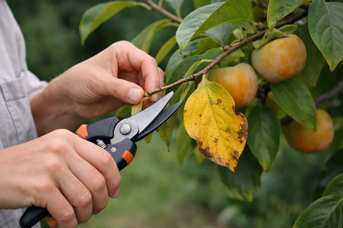 Step 1 – Trim Yellowing Leaves on Persimmon Trees Fixing yellow leaves on persimmon trees during the growing season Section i