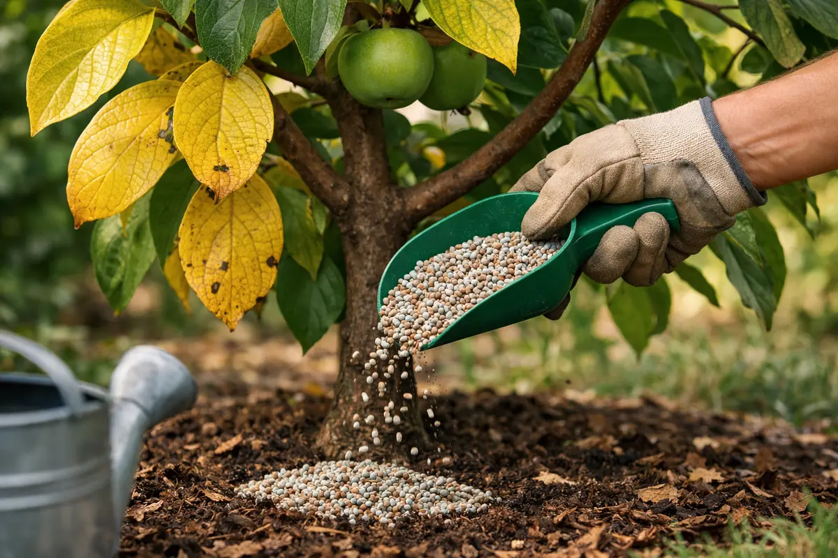 Step 3 – Nourish Trees with Balanced Fertilizer Fixing yellow leaves on persimmon trees during the growing season Section ill