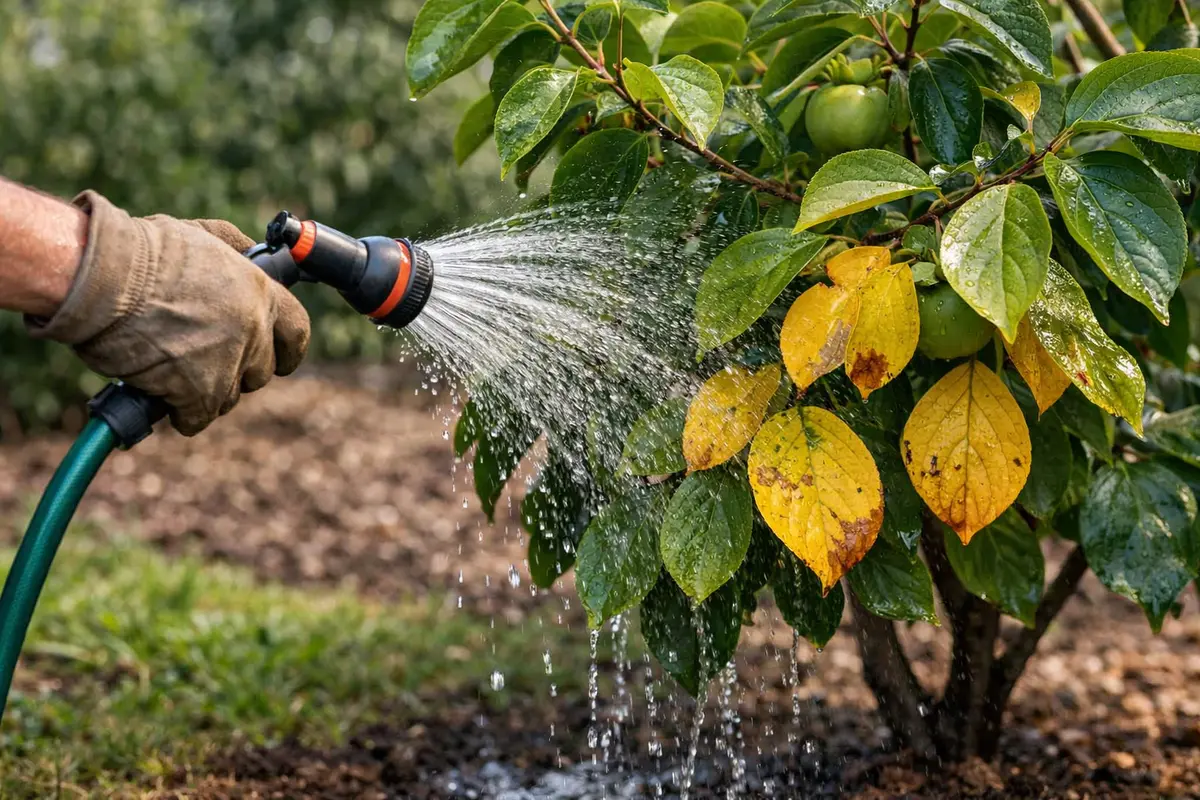 Step 4 – Water Regularly to Prevent Yellow Leaves Fixing yellow leaves on persimmon trees during the growing season Section i