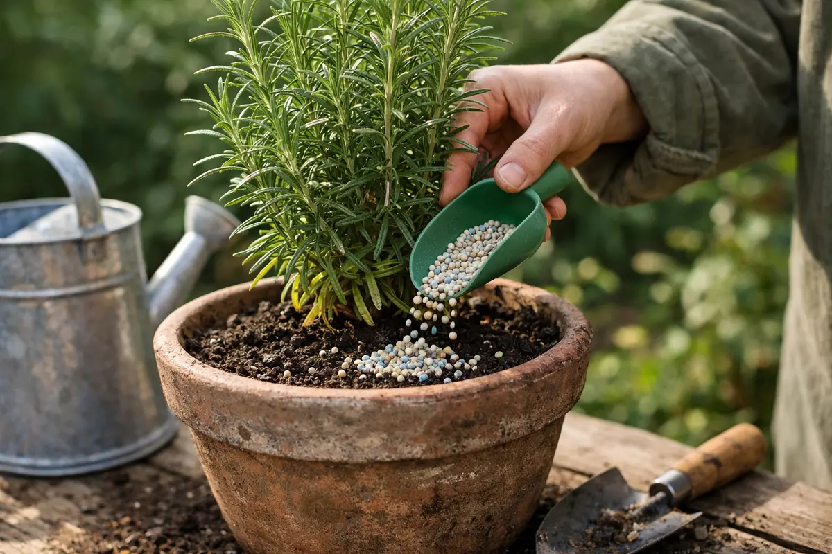 Step 3 – Reestablish Rosemary's Health with Correct Fertilization Fixing yellowing leaves on rosemary plants after overwateri
