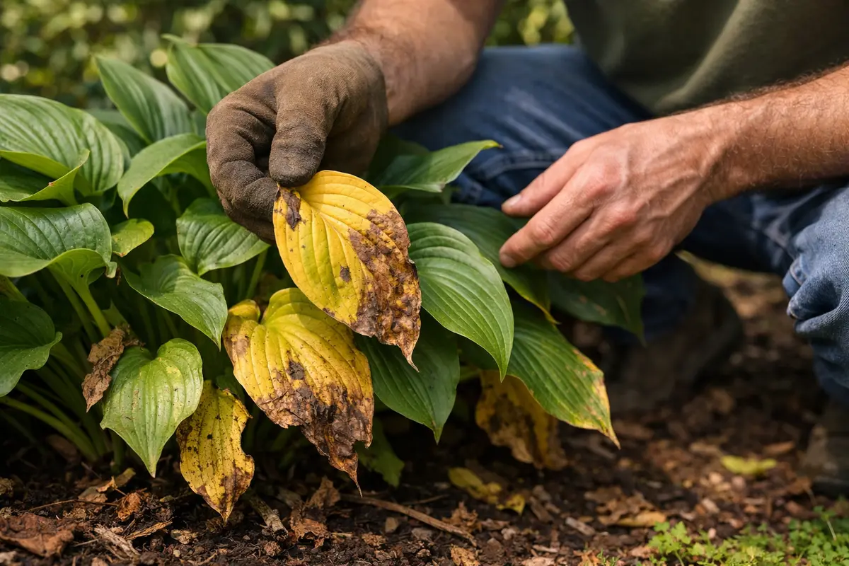 Step 1 – Inspect Hostas for Immediate Damage Why do my hostas have yellow leaves during summer Section illustration.