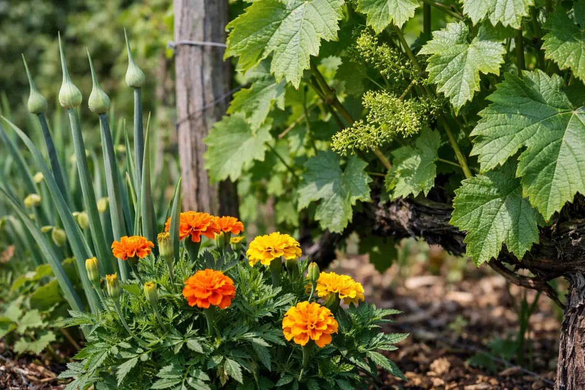 Step 4 – Apply Companion Plants to Deter Aphids How to stop aphids on grapevine during flowering Section illustration.