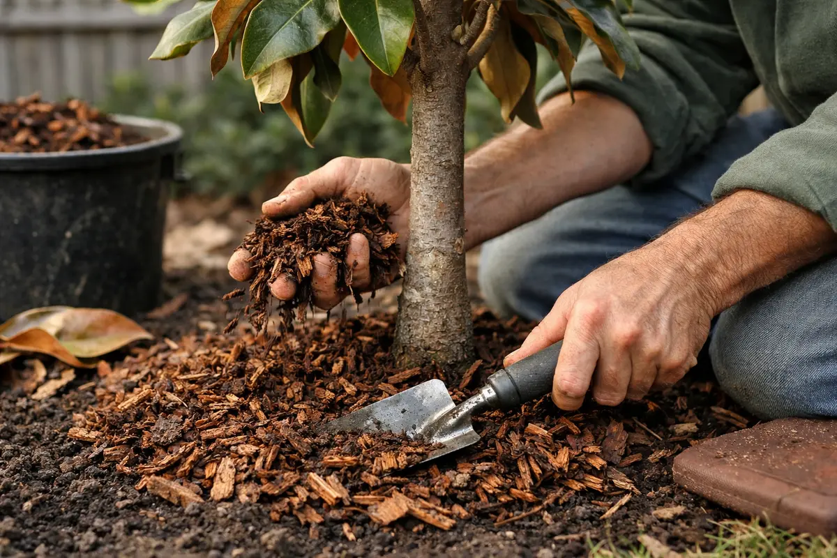 how to fix curling leaves on mulch around magnolia to retain moisture