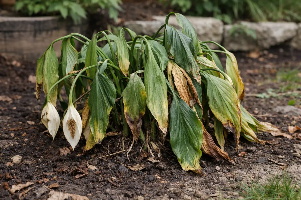 how to fix drooping peace lilies wilting visibly in real garden soil
