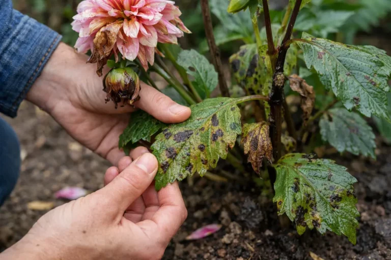 how to fix spots on dahlias with damaged foliage in outdoor soil
