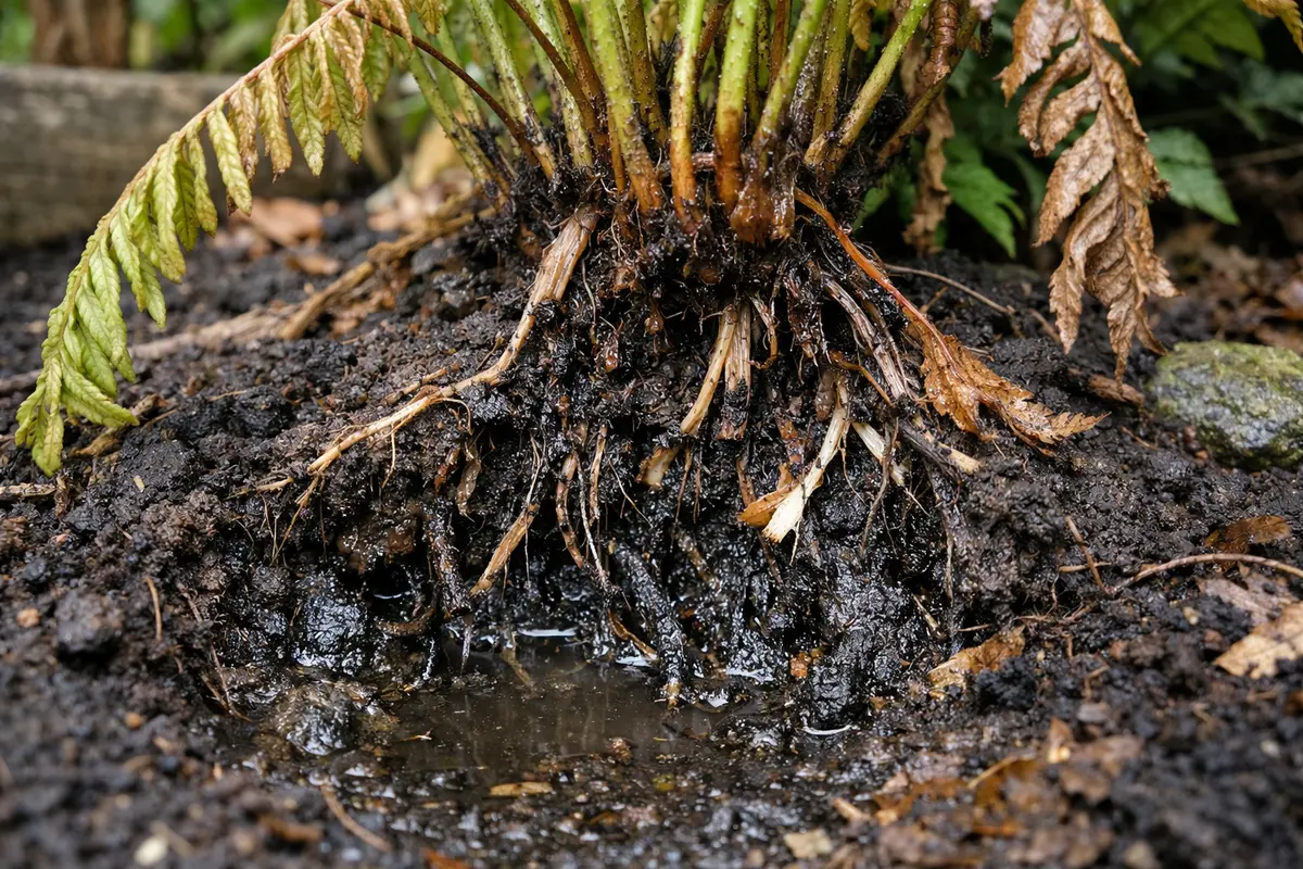 how to fix wilting ferns after with unhealthy roots showing in soil