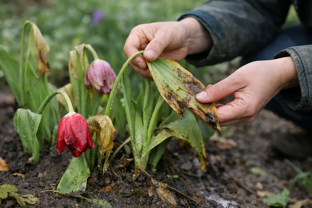 how to fix wilting tulips after with damaged foliage in outdoor soil