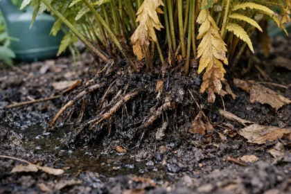 how to fix yellowing leaves on with unhealthy roots showing in soil
