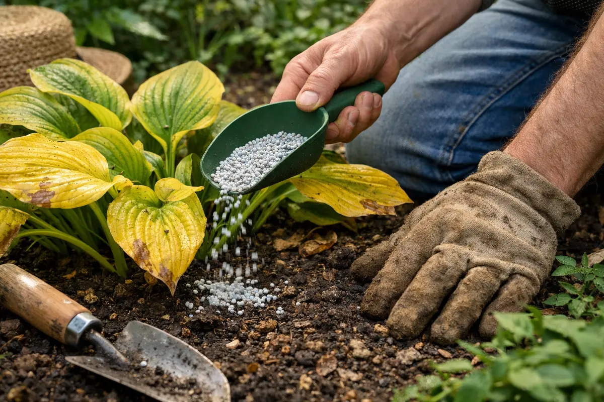 how to fix yellowing leaves on fertilize hostas to revive yellowed foliage