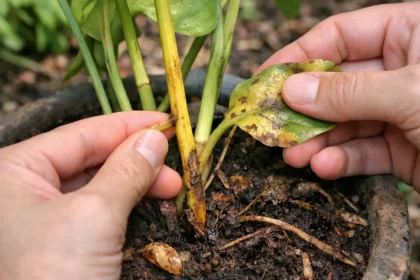 how to fix yellowing stems on with damaged foliage in outdoor soil