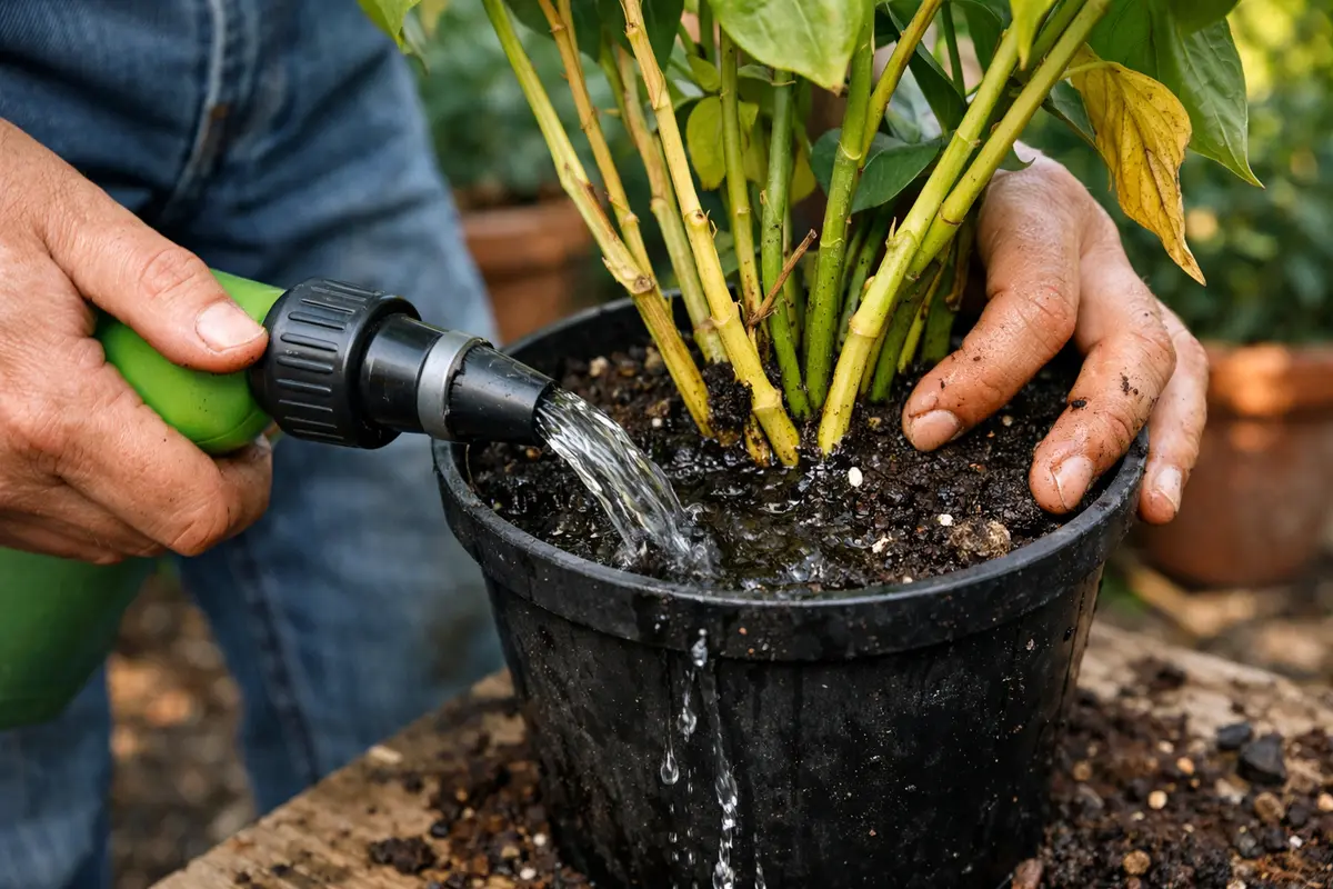 how to fix yellowing stems on revive plant health with proper watering