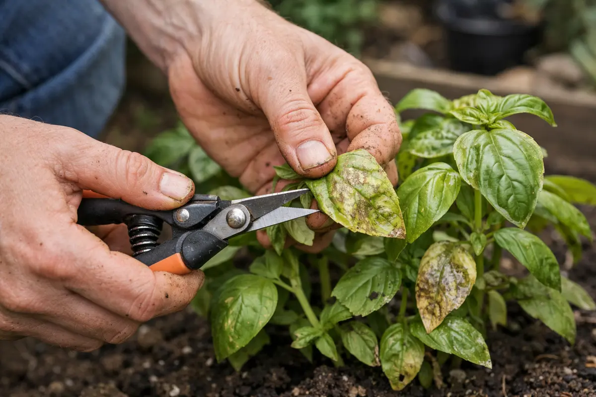 how to prevent fungal growth on basil prune affected basil leaves immediately