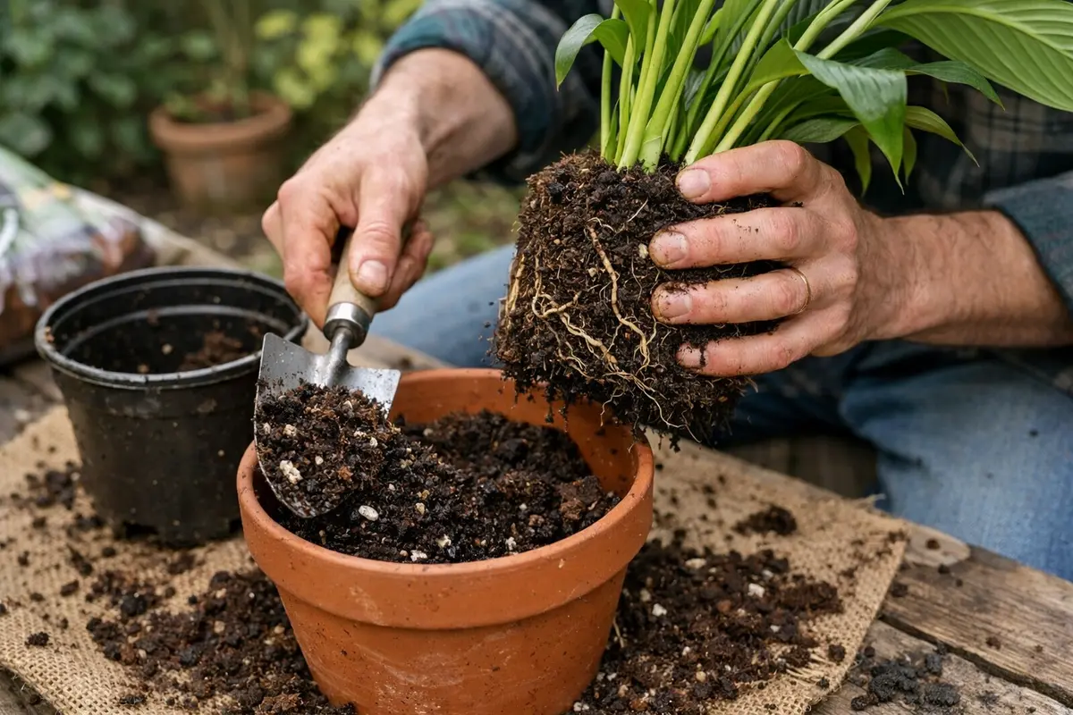 how to prevent root rot repot peace lily in fresh, well-draining soil