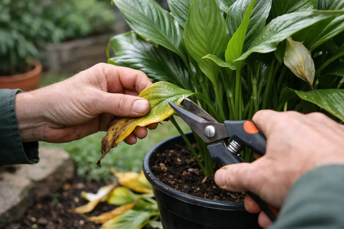 how to prevent root rot in trim yellowing leaves on peace lilies