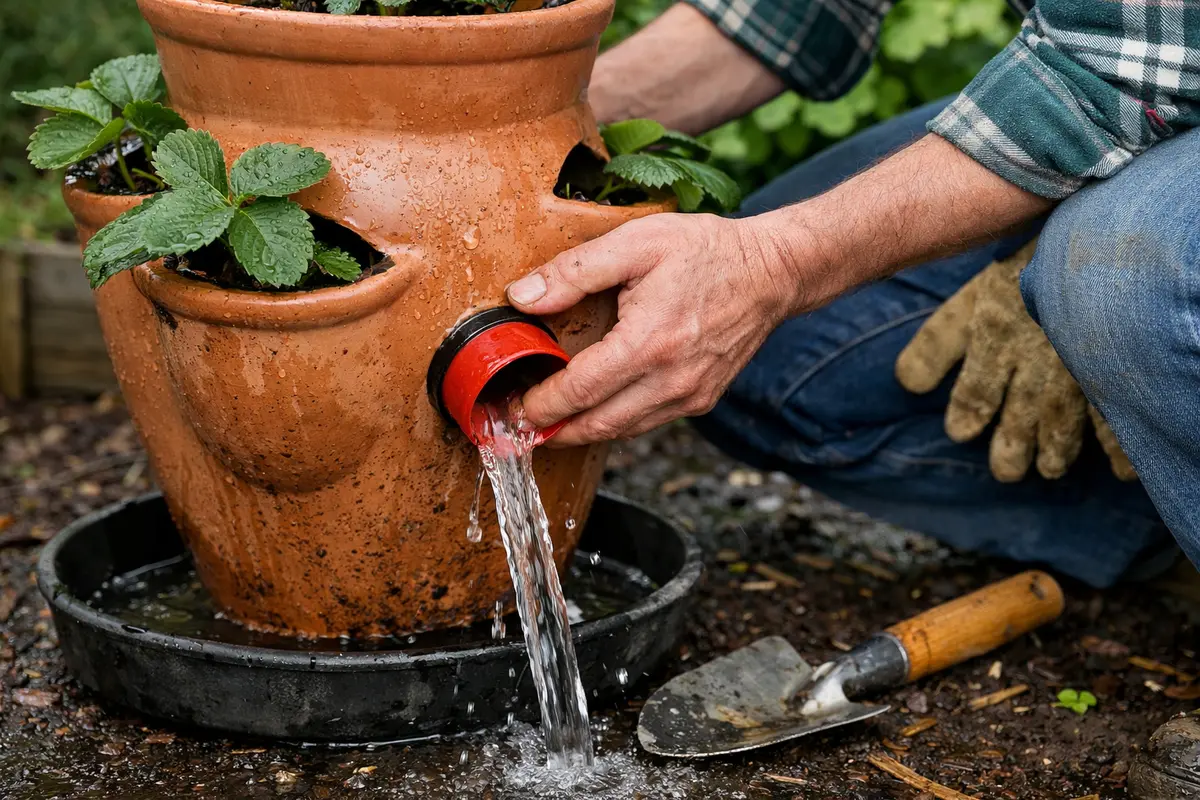 how to prevent root rot in remove excess water from strawberry pots