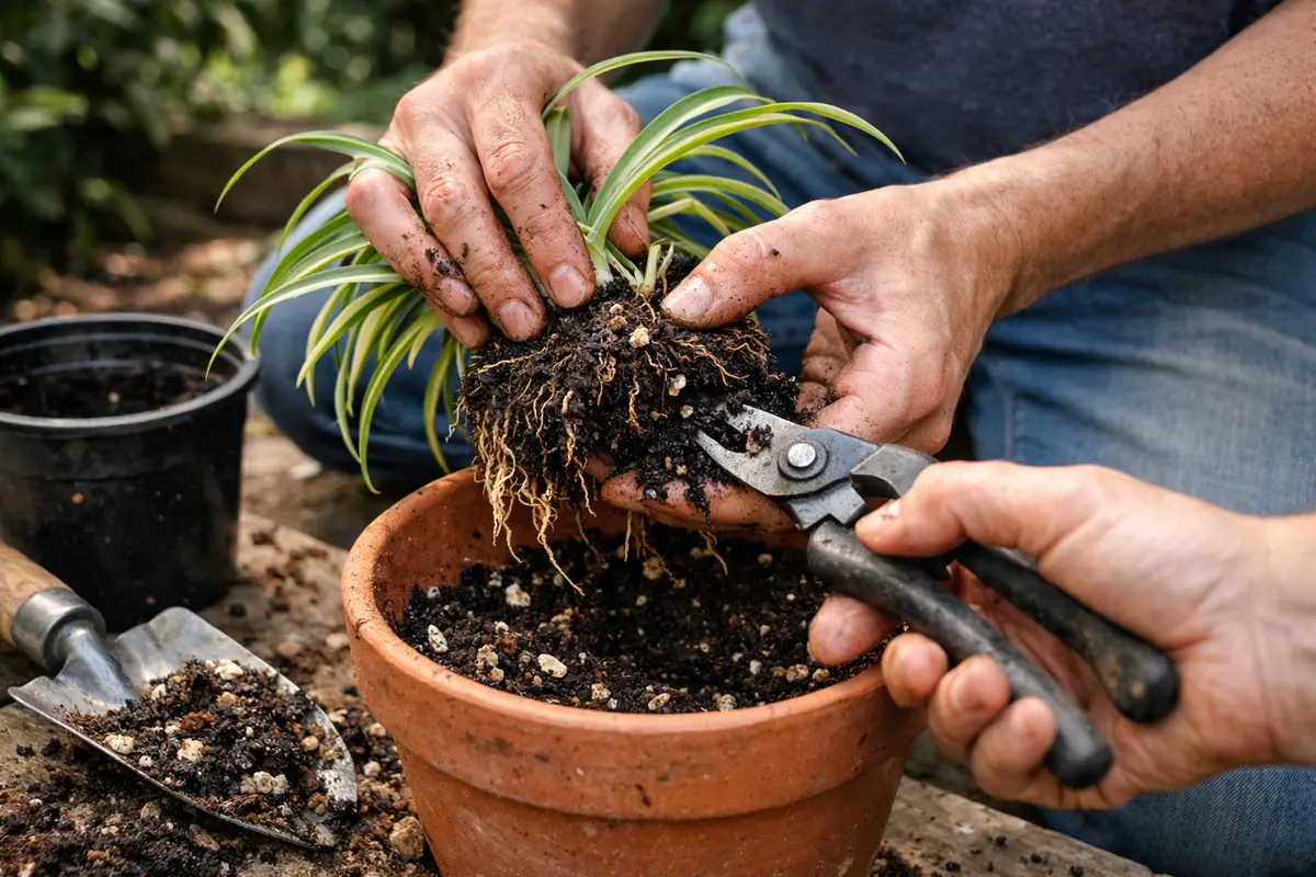 how to prevent root rot in repot spider plant in well-draining soil