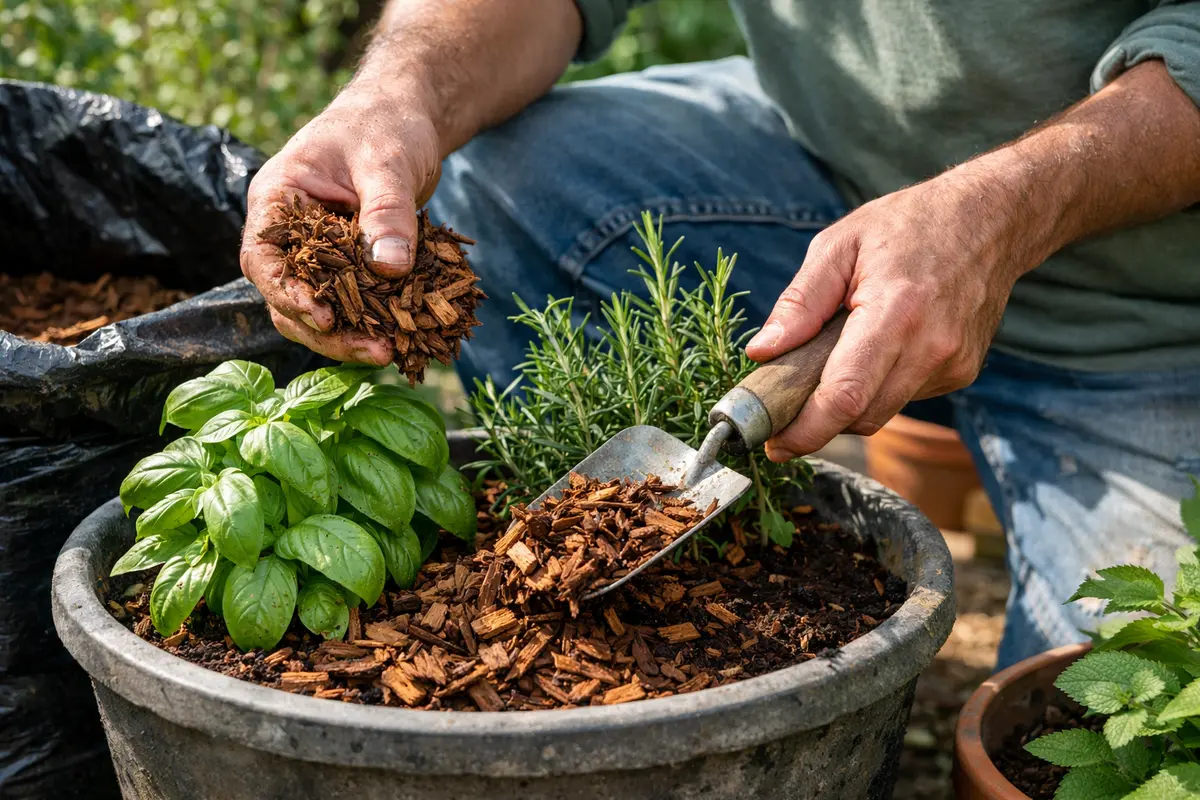 how to prevent wilting herbs add mulch to retain moisture for herbs