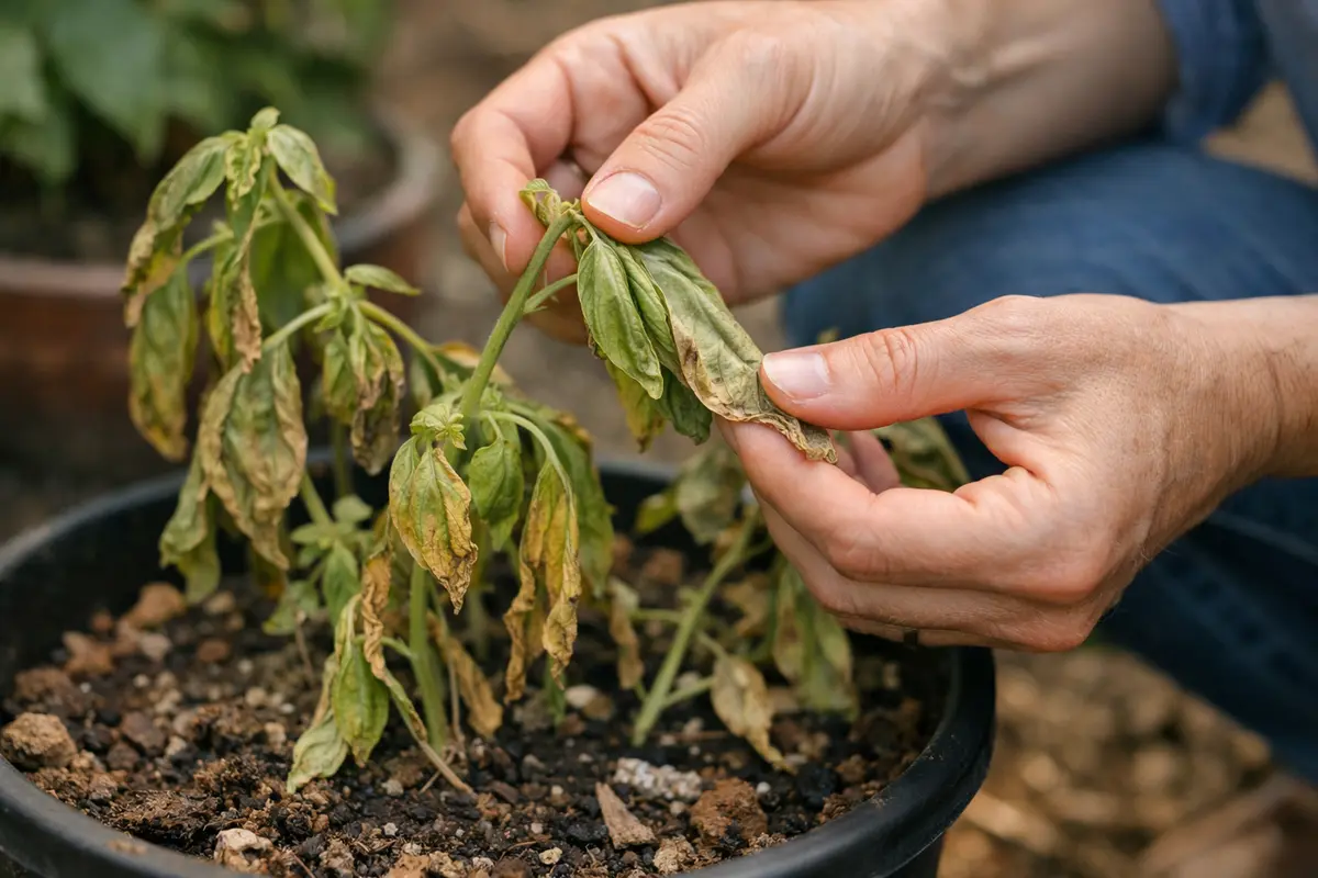 how to prevent wilting herbs in with damaged foliage in outdoor soil