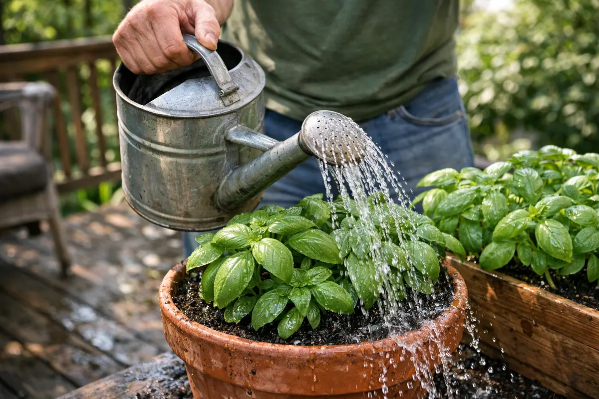 how to prevent wilting herbs in containers water basil containers thoroughly now