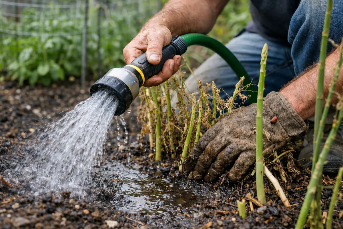 how to stop pests on asparagus before increase watering to revive asparagus