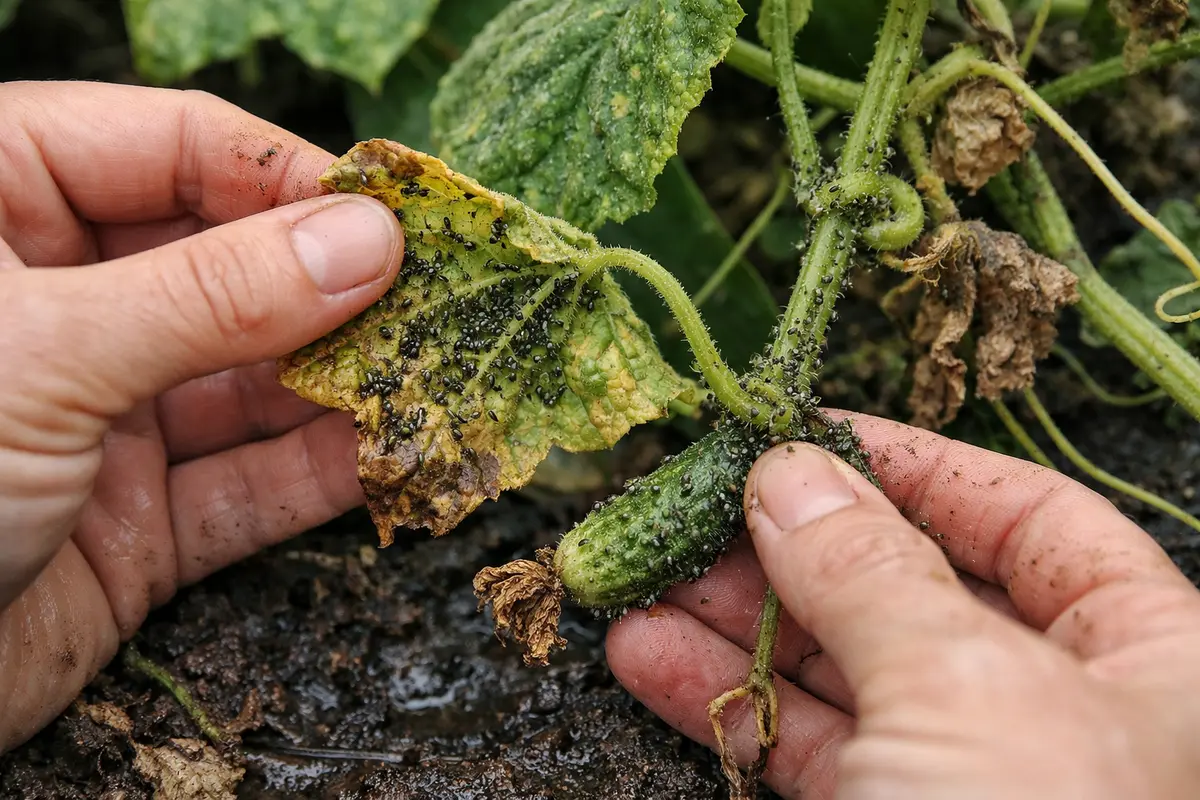 how to treat aphids on cucumber with damaged foliage in outdoor soil