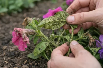 how to treat aphids on petunias with damaged foliage in outdoor soil